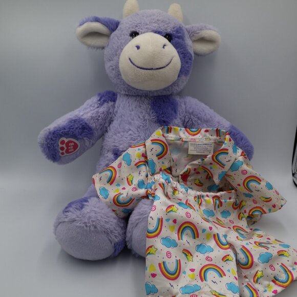 Build A Bear BAB Purple Lavender Spotted Cow Animal Plush 17" with Rainbow PJs - Picture 9 of 9
